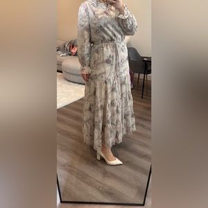 Tiered floral metallic dress